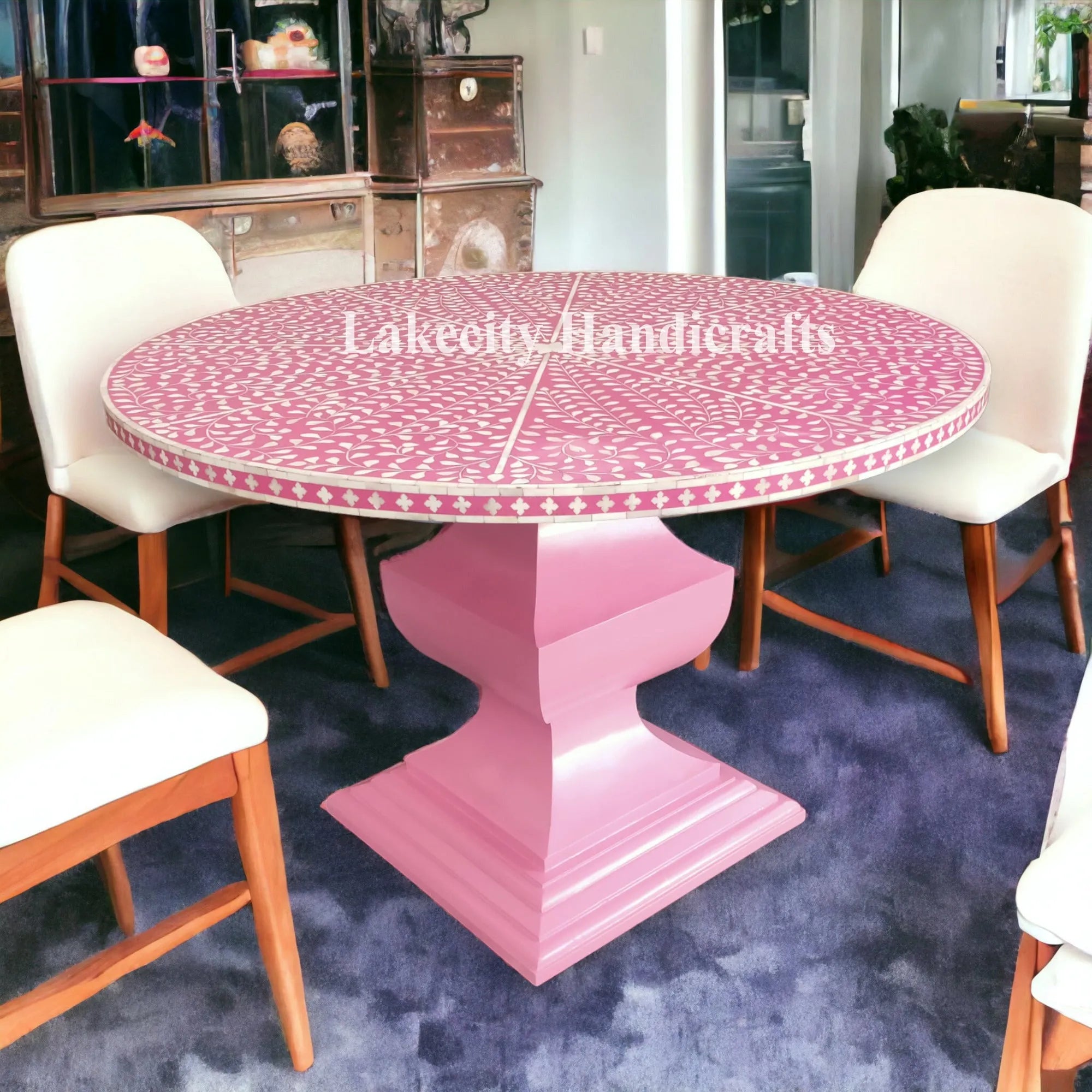 Bone Inlay Circular Table Bone Inlay Floral Design Round Dining Table – Lakecity Handicrafts
