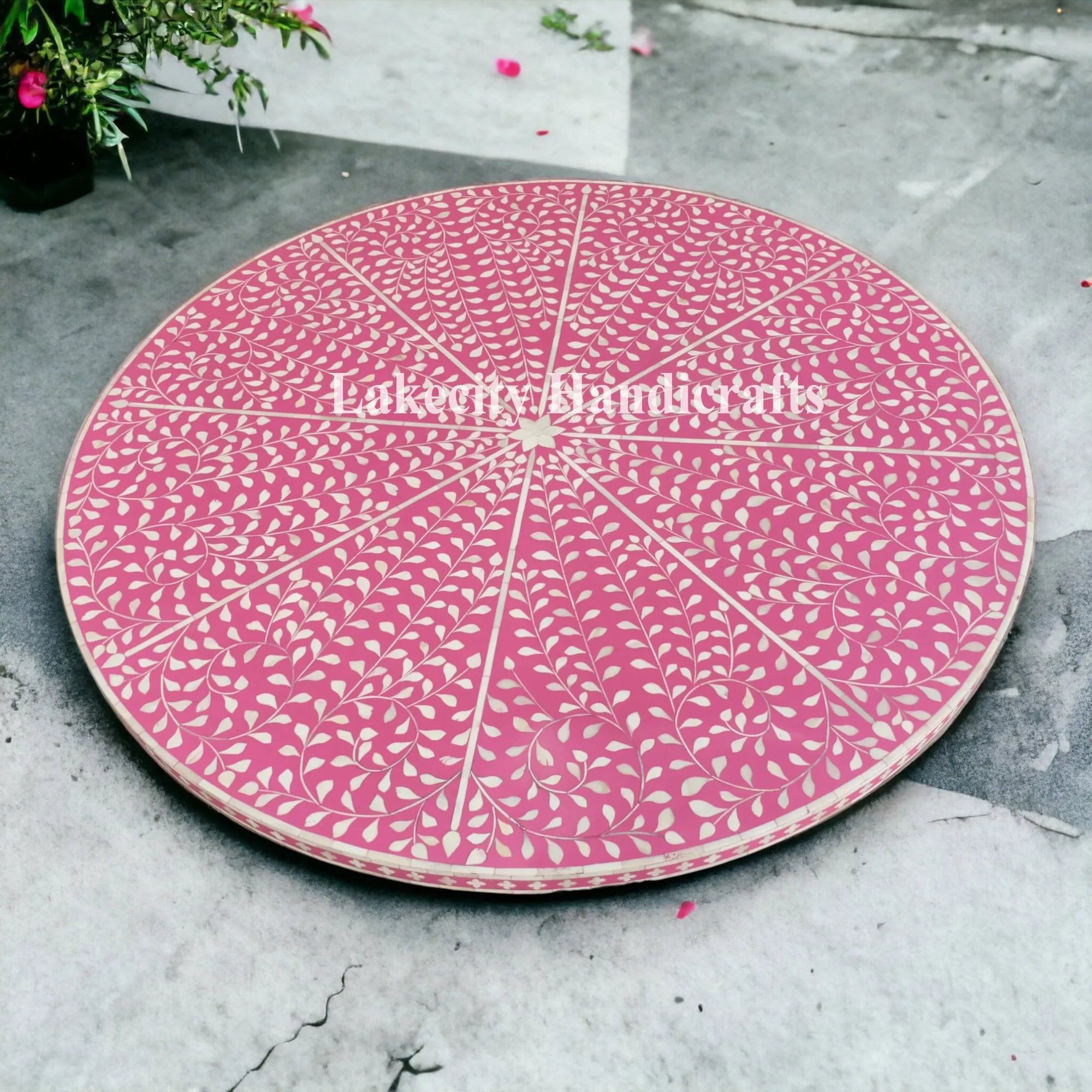 Bone Inlay Circular Table Bone Inlay Floral Design Round Dining Table – Lakecity Handicrafts