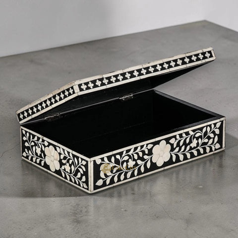 Bone Inlay Floral Design Box Black