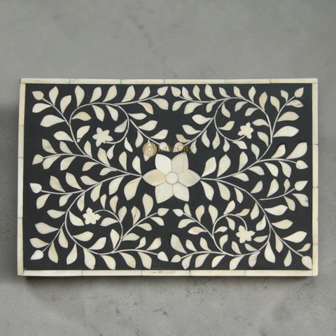 Bone Inlay Floral Design Box Black