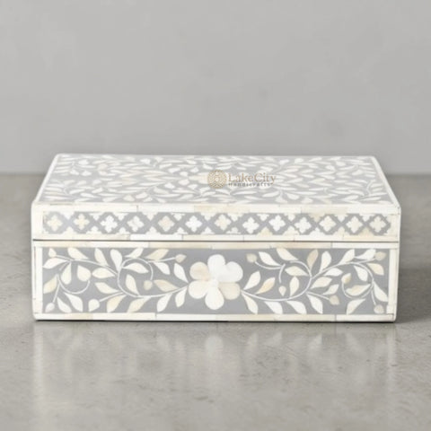 Bone Inlay Floral Design Box Grey