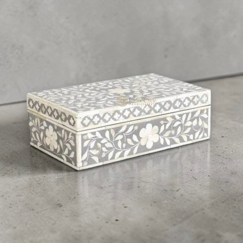 Bone Inlay Floral Design Box Grey