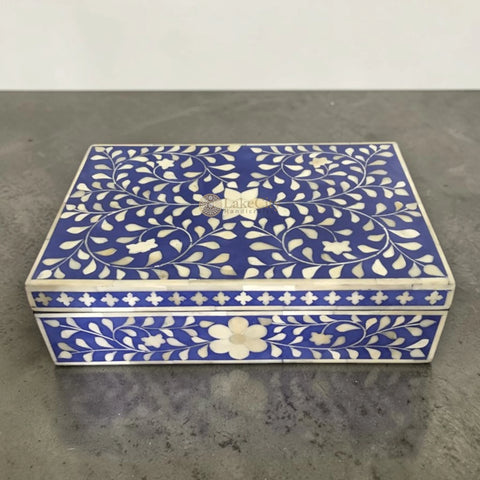 Bone Inlay Floral Design Box Light Indigo