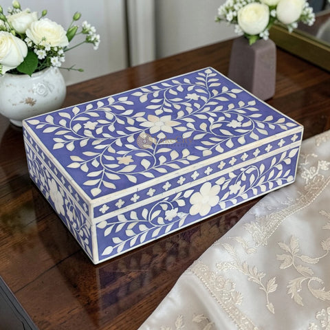 Bone Inlay Floral Design Box Light Indigo