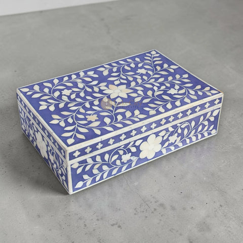 Bone Inlay Floral Design Box Light Indigo