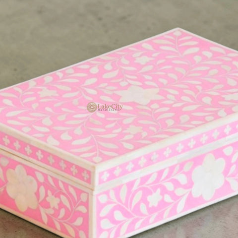 Bone Inlay Floral Design Box Pink