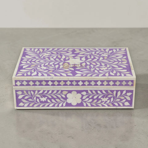 Bone Inlay Floral Design Box Purple
