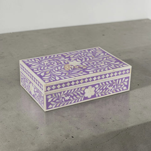 Bone Inlay Floral Design Box Purple