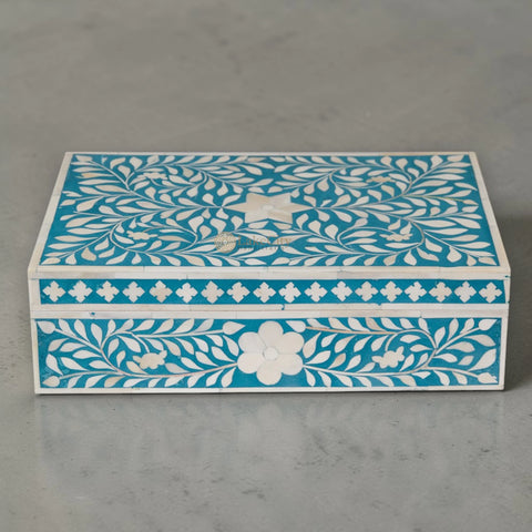 Bone Inlay Floral Design Box Turquoise