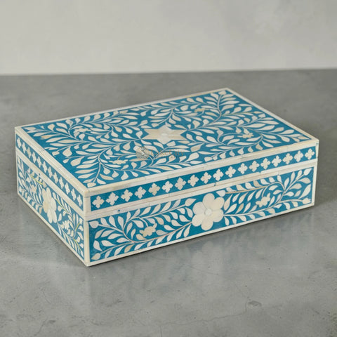 Bone Inlay Floral Design Box Turquoise