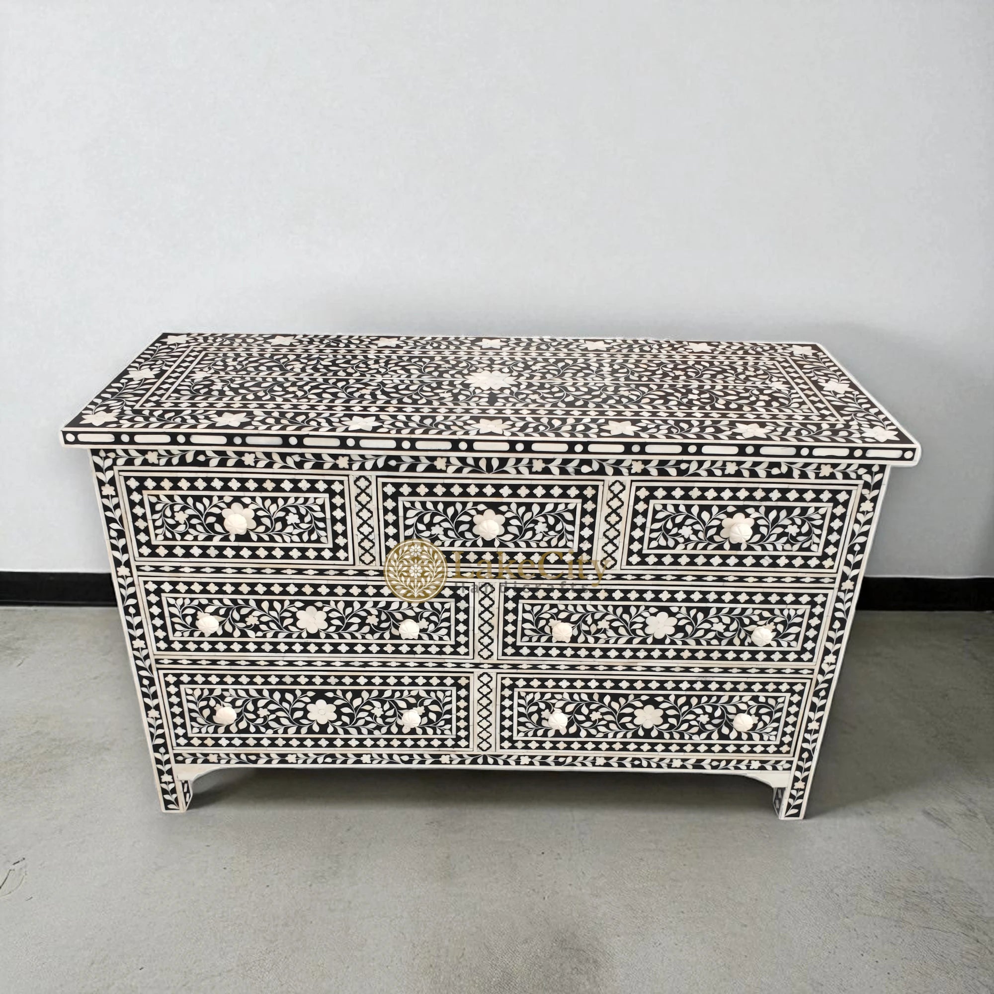 Bone Inlay Floral Design Chest Of 7 Drawers | Bone Inlay Floral Design 7 Drawers Dresser Table