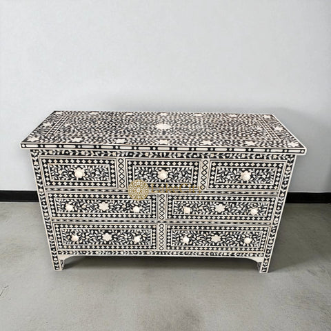 Bone Inlay Floral Design Chest Of 7 Drawers | Bone Inlay Floral Design 7 Drawers Dresser Table