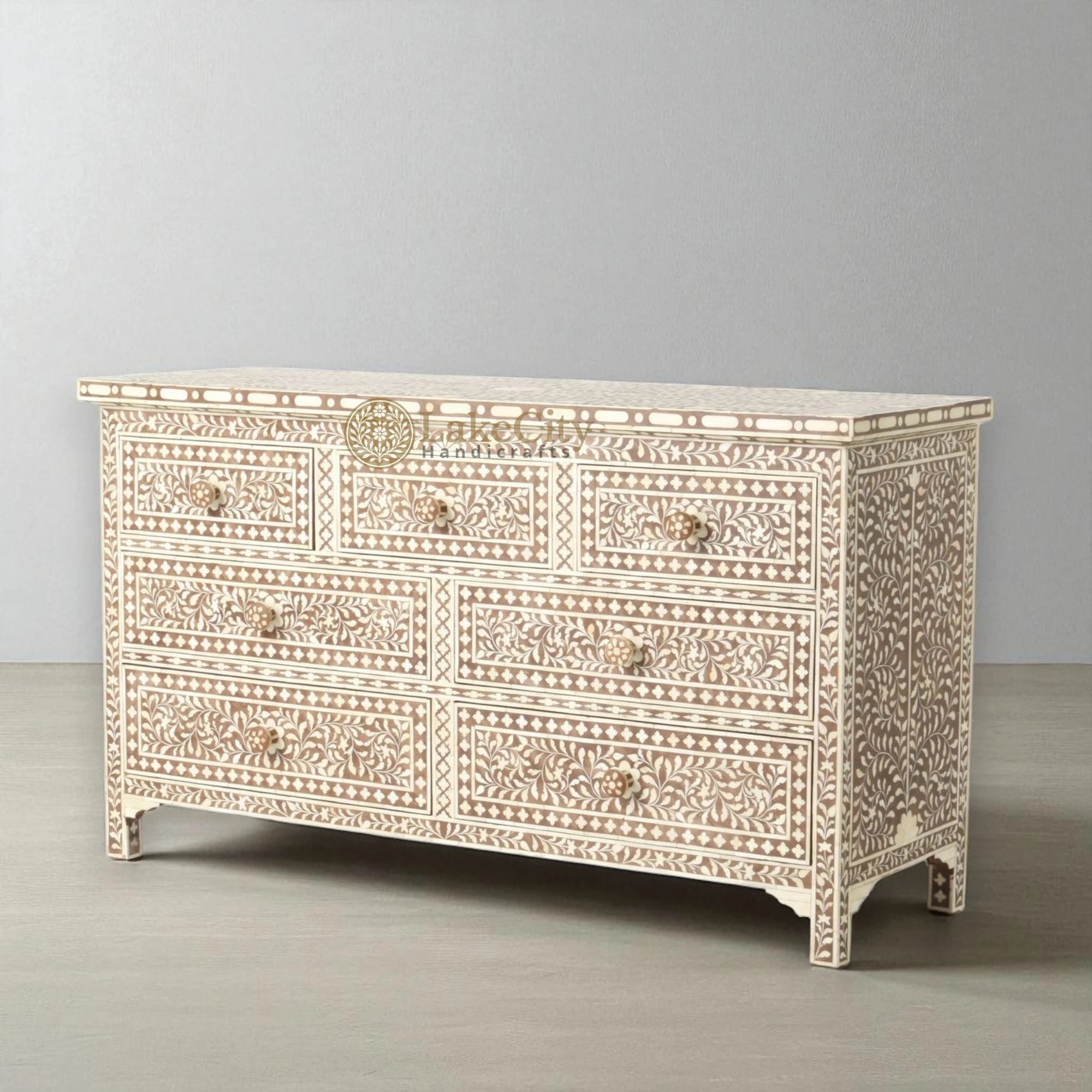 Bone Inlay Floral Design Chest Of 7 Drawers | Bone Inlay Floral Design 7 Drawers Dresser Table