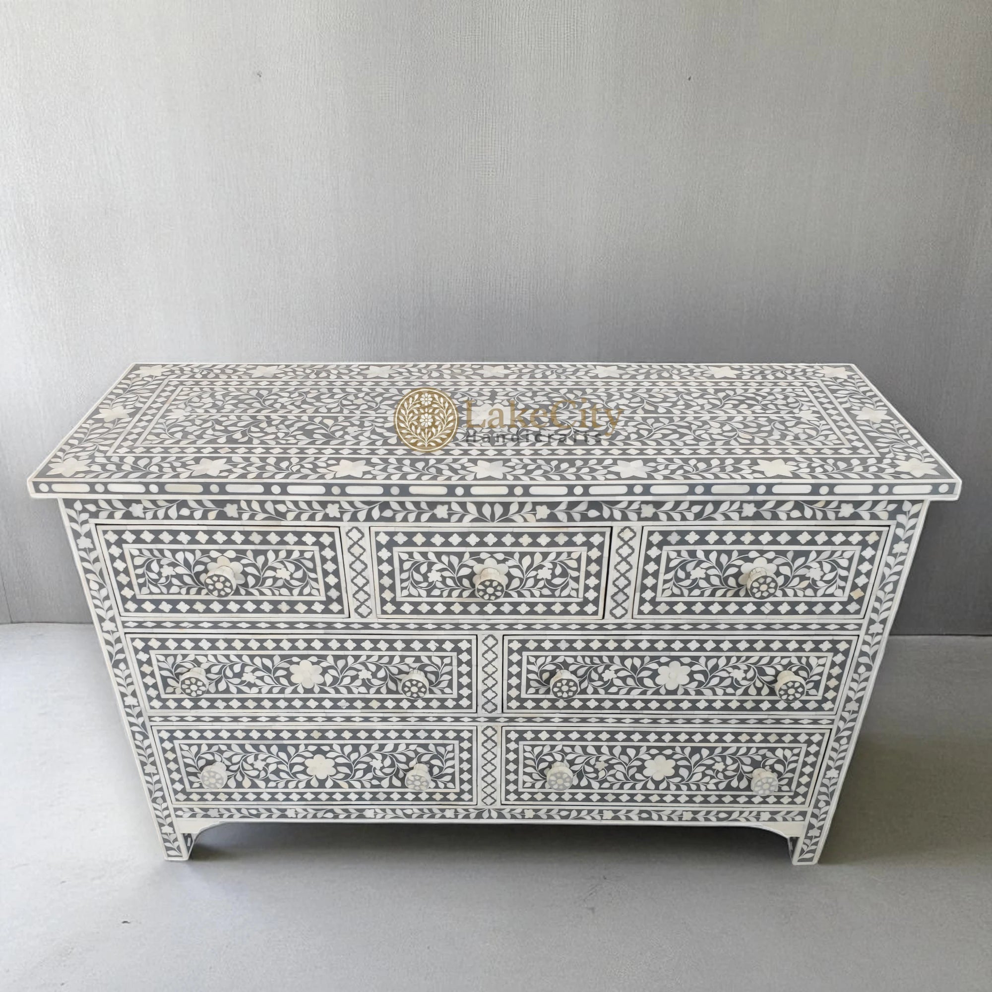 Bone Inlay Floral Design Chest Of 7 Drawers | Bone Inlay Floral Design 7 Drawers Dresser Table