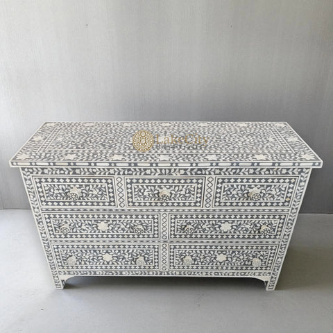 Bone Inlay Floral Design Chest Of 7 Drawers | Bone Inlay Floral Design 7 Drawers Dresser Table