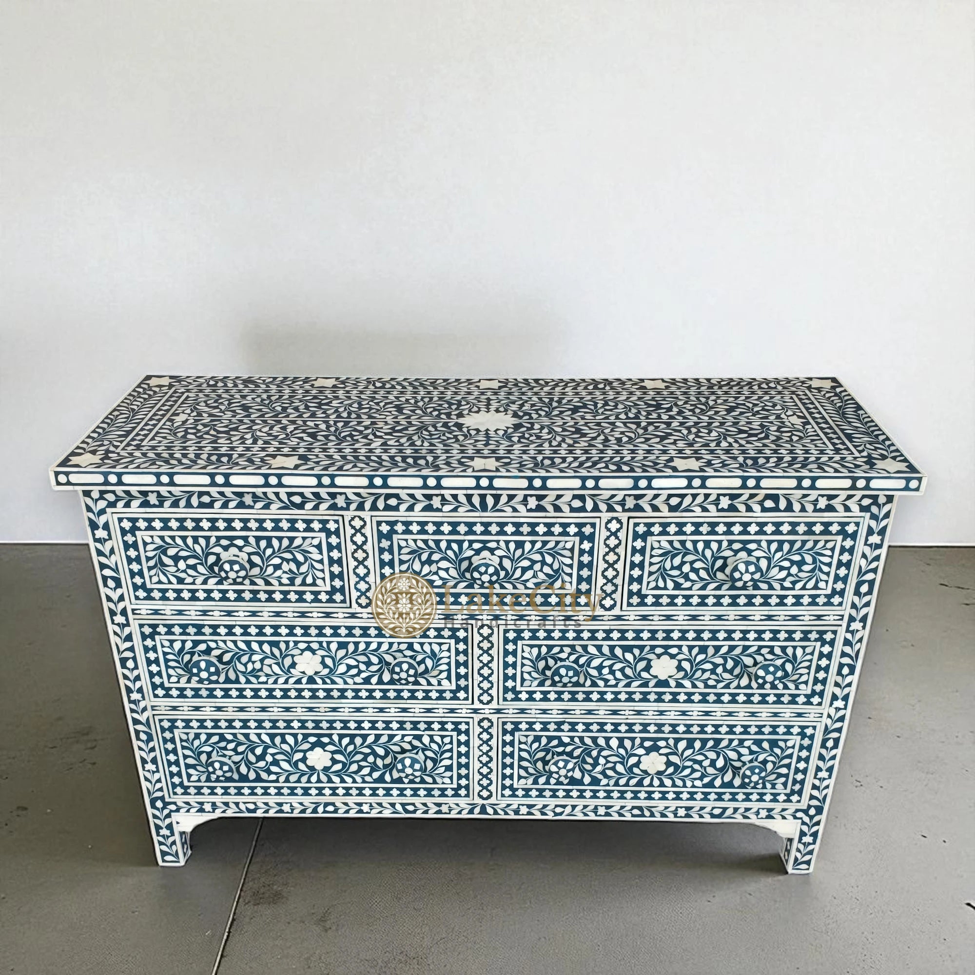 Bone Inlay Floral Design Chest Of 7 Drawers | Bone Inlay Floral Design 7 Drawers Dresser Table