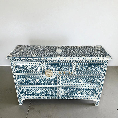 Bone Inlay Floral Design Chest Of 7 Drawers | Bone Inlay Floral Design 7 Drawers Dresser Table