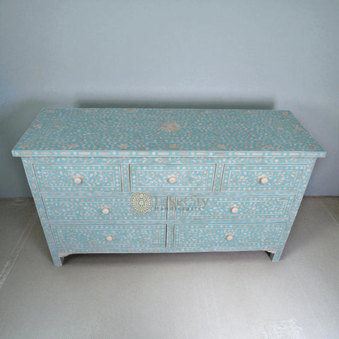 Bone Inlay Floral Design Chest Of 7 Drawers | Bone Inlay Floral Design 7 Drawers Dresser Table