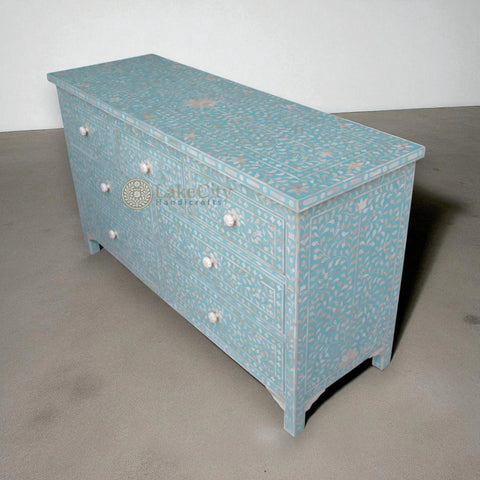 Bone Inlay Floral Design Chest Of 7 Drawers | Bone Inlay Floral Design 7 Drawers Dresser Table