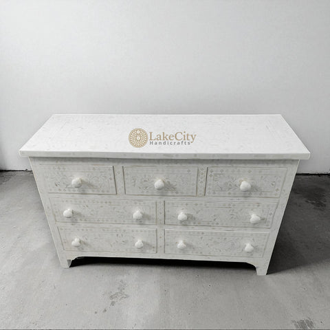 Bone Inlay Floral Design Chest Of 7 Drawers | Bone Inlay Floral Design 7 Drawers Dresser Table