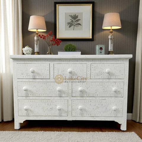 Bone Inlay Floral Design Chest Of 7 Drawers | Bone Inlay Floral Design 7 Drawers Dresser Table