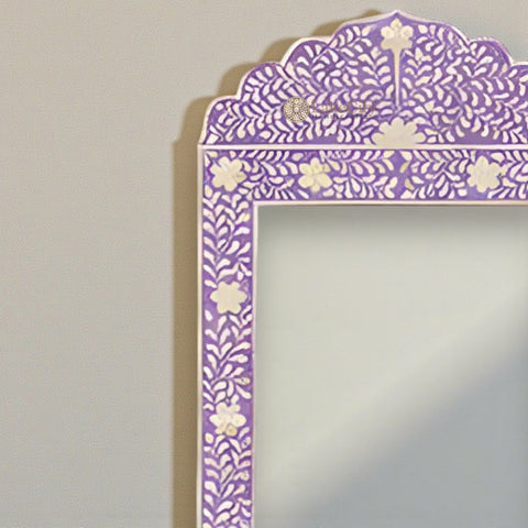 Bone Inlay Floral Design Crested Mirror Frame Purple - Lakecity Handicrafts