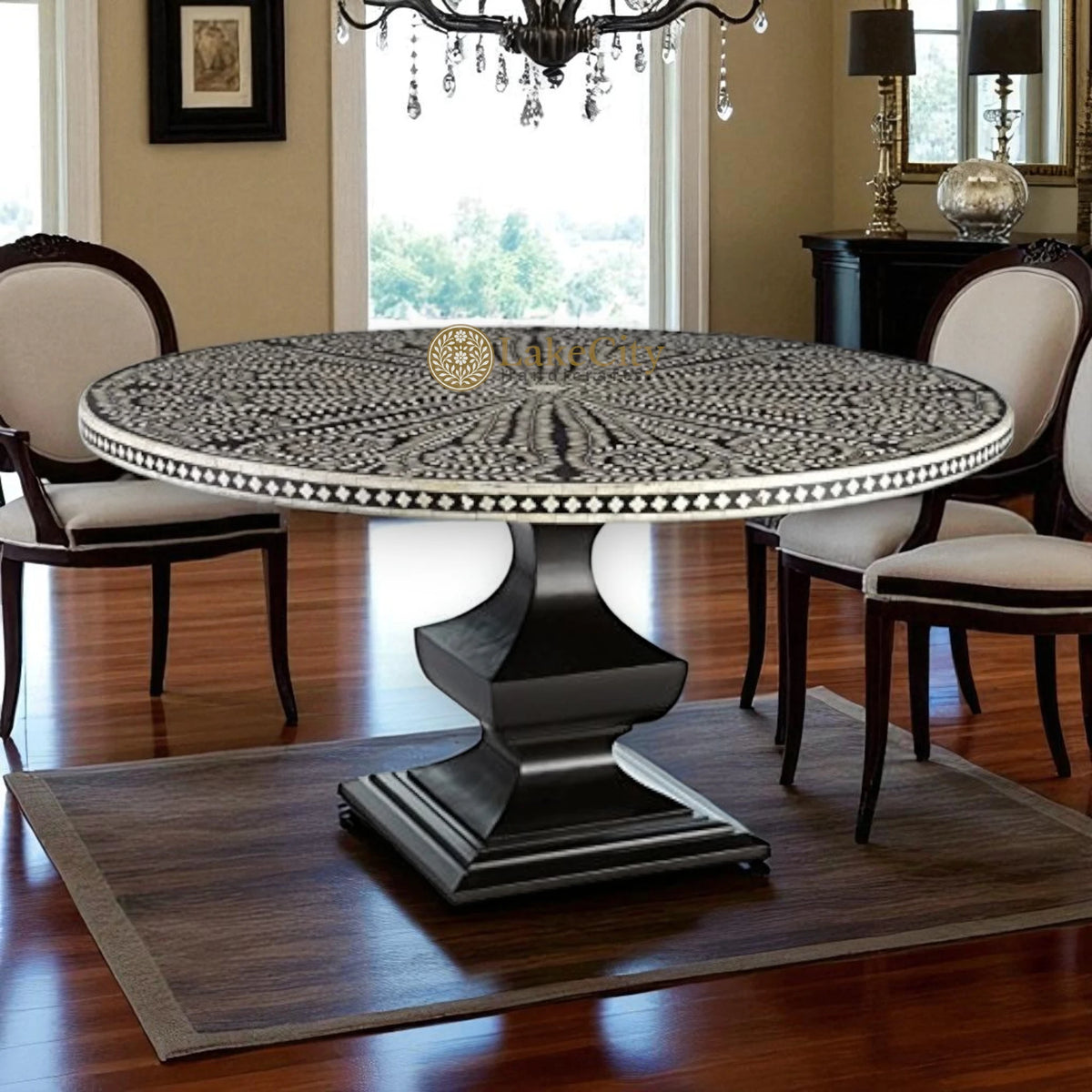 Bone Inlay Floral Design Round Dining Table – Lakecity Handicrafts
