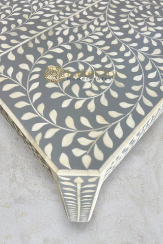 Bone Inlay Floral Design Edge Coffee Table Grey