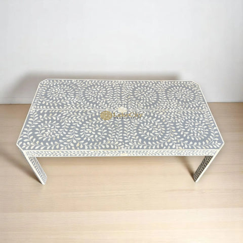 Bone Inlay Floral Design Edge Coffee Table Grey