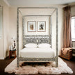 Bone Inlay Floral Design Four Poster Single Bed Black