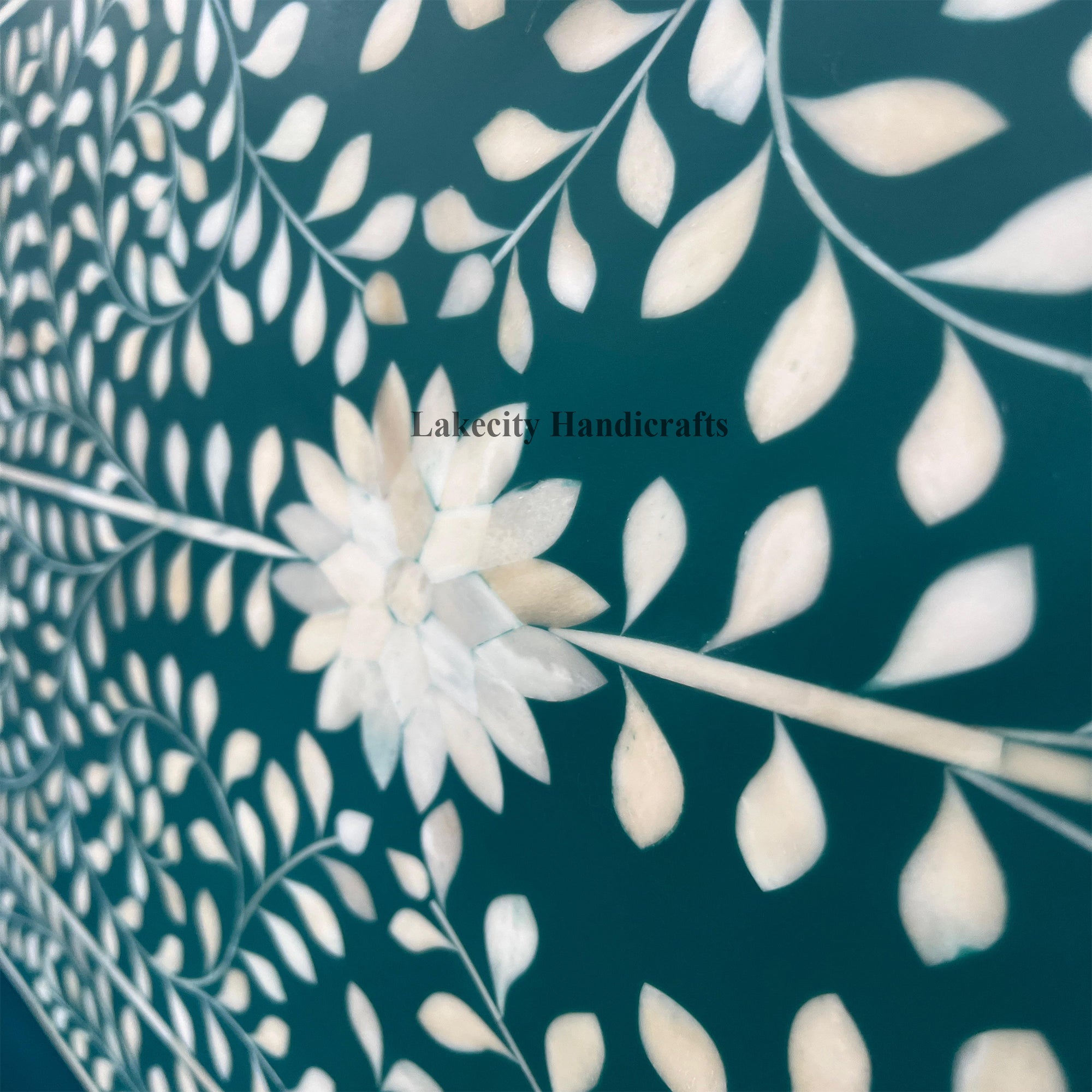Bone Inlay Floral Design Four Poster Bed Teal Green Ready To Ship