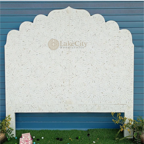Bone Inlay Floral Design Headboard