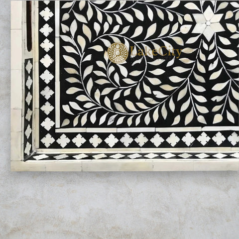 Bone Inlay Floral Design Rectangular Serving Tray