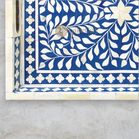 Bone Inlay Floral Design Rectangular Serving Tray