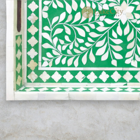 Bone Inlay Floral Design Rectangular Serving Tray