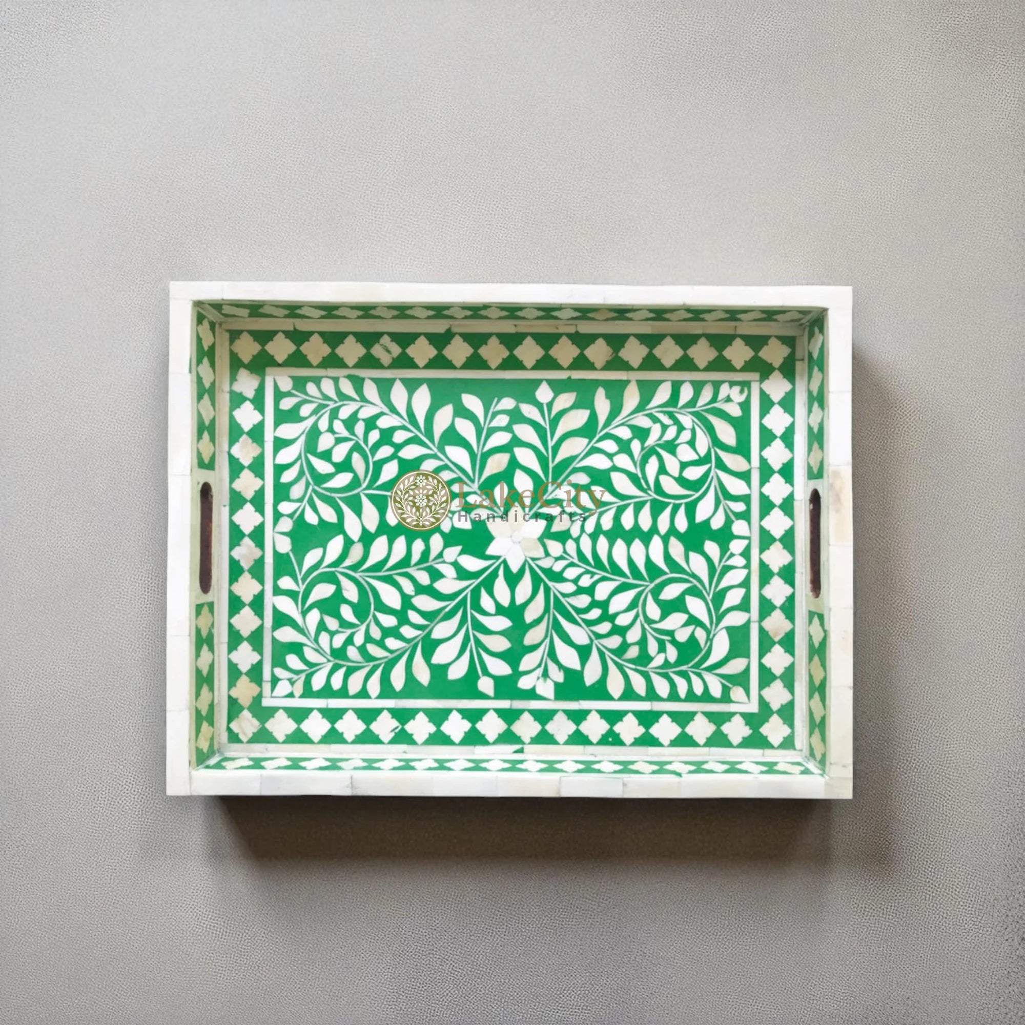Bone Inlay Floral Design Rectangular Serving Tray