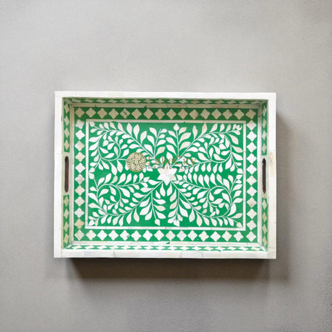 Bone Inlay Floral Design Rectangular Serving Tray