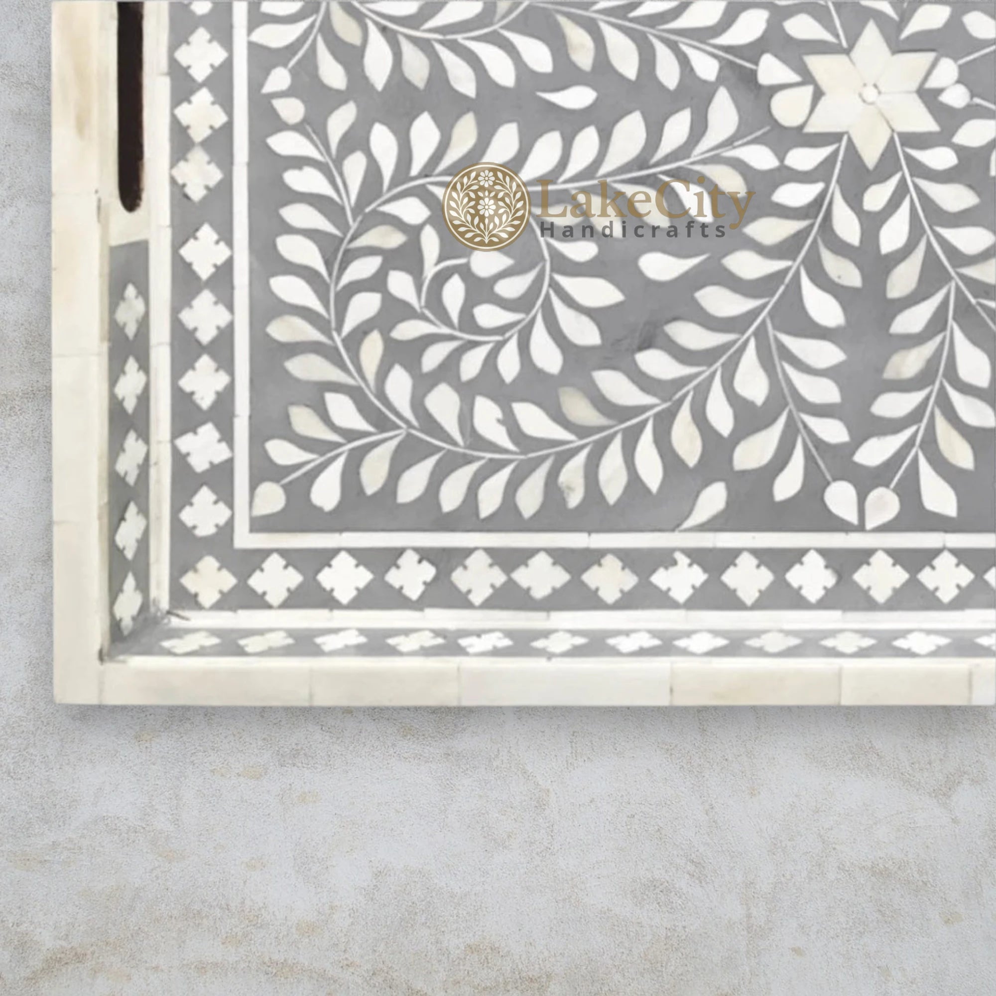 Bone Inlay Floral Design Rectangular Serving Tray