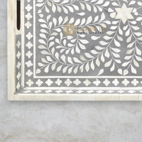 Bone Inlay Floral Design Rectangular Serving Tray