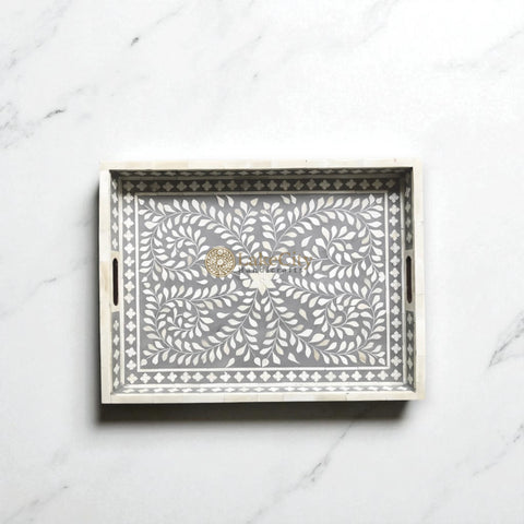 Bone Inlay Floral Design Rectangular Serving Tray