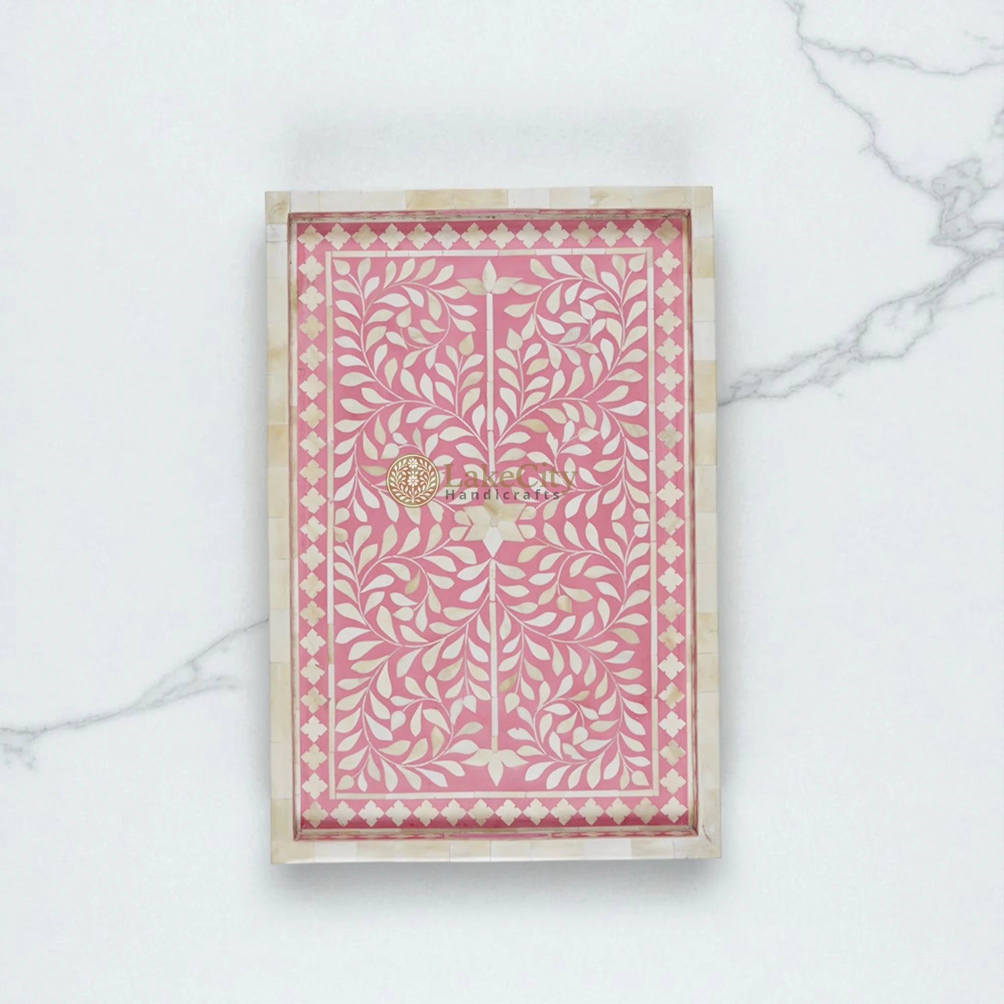 Bone Inlay Floral Design Rectangular Serving Tray