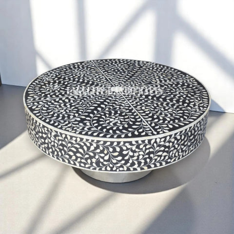 Bone Inlay Floral Design Coffee Table with Silver Base | Bone Inlay Centre Table