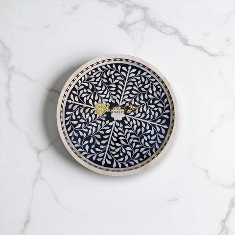 Bone Inlay Floral Design Small Round Serving Tray