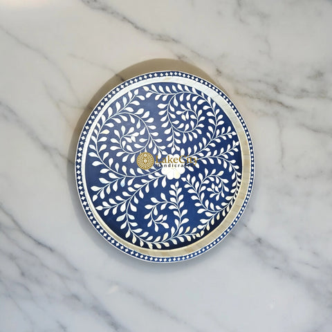 Bone Inlay Floral Design Small Round Serving Tray