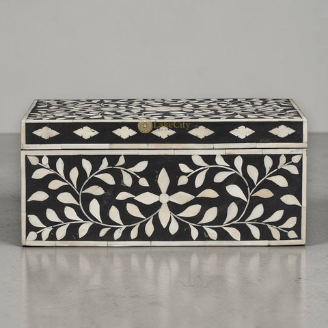 Bone Inlay Floral Design Tissue Box Black