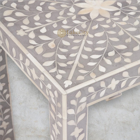 Grey Bone Inlay Floral Side Table