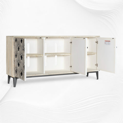 Bone Inlay Flower Credenza White Distress Finish 2