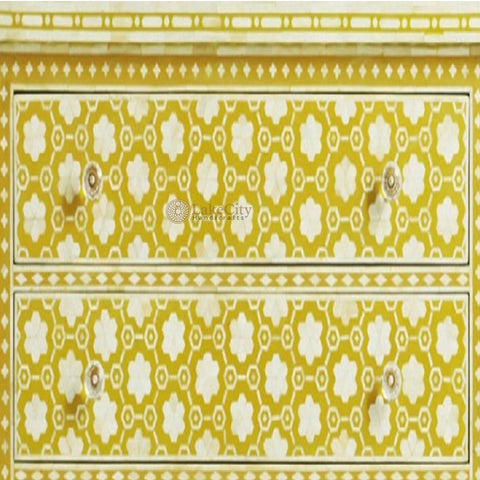 Bone Inlay Flower Design 3 Drawers Chest Yellow