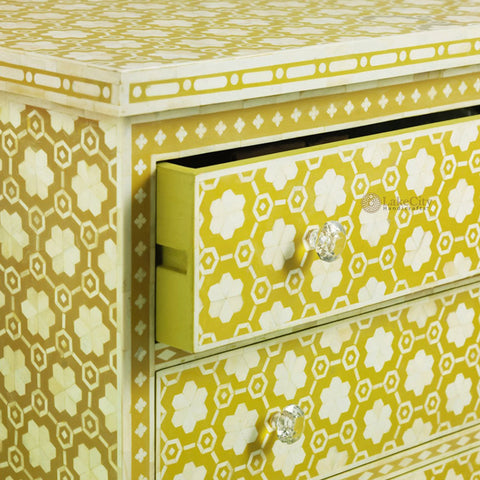 Bone Inlay Flower Design 3 Drawers Chest Yellow