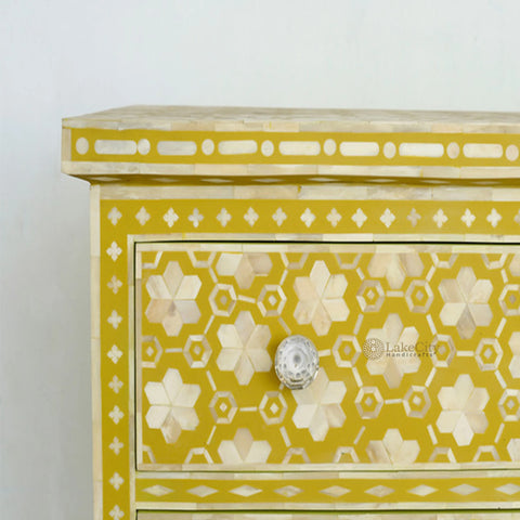 Bone Inlay Flower Design 3 Drawers Chest Yellow